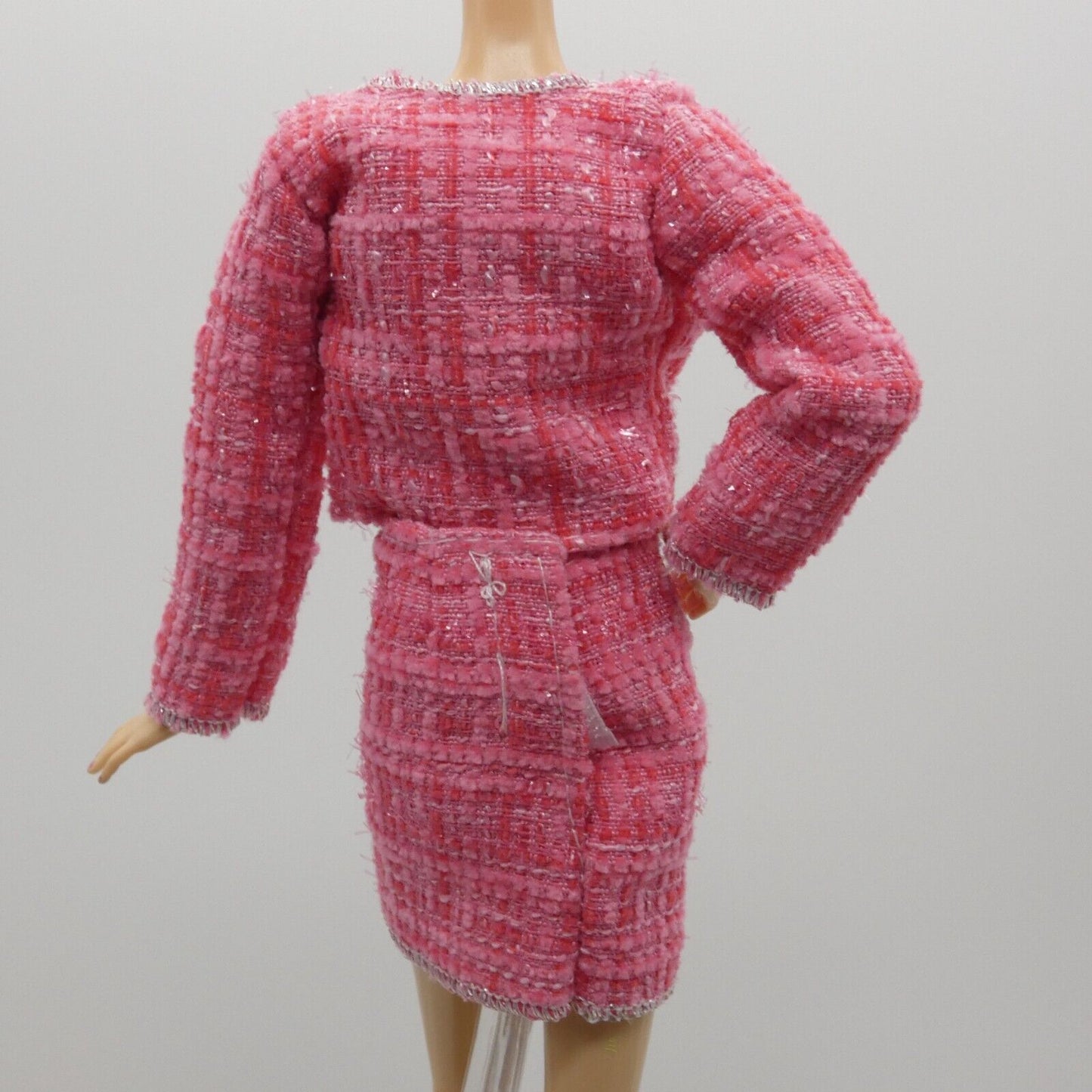 Barbie Doll Size Pink Tweed Suit Jacket Skirt Tube Top Fits Model Muse Xian Xian