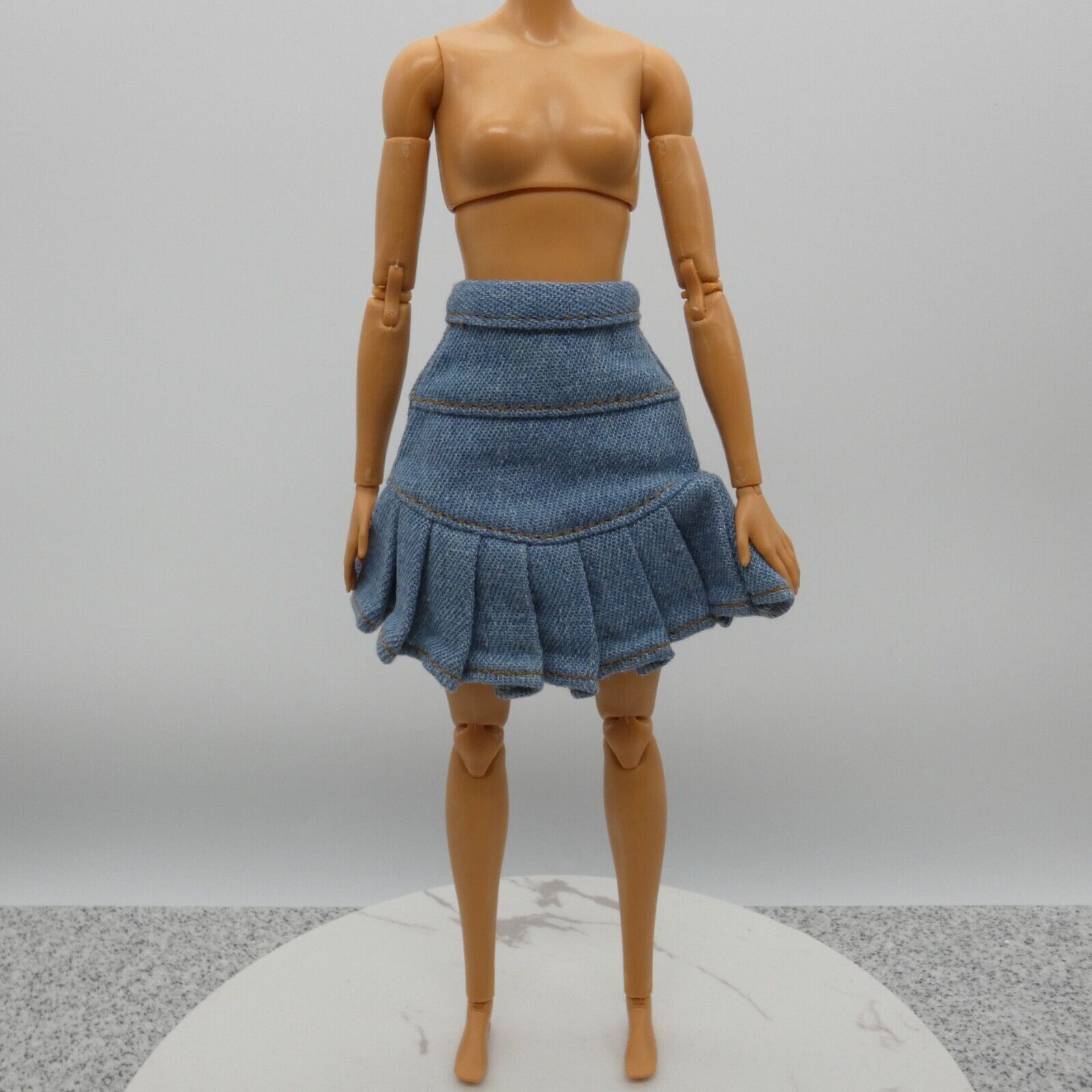 Barbie Doll Size Skirt Blue Jean Denim Like Pleated High Waist Fits Fashionistas