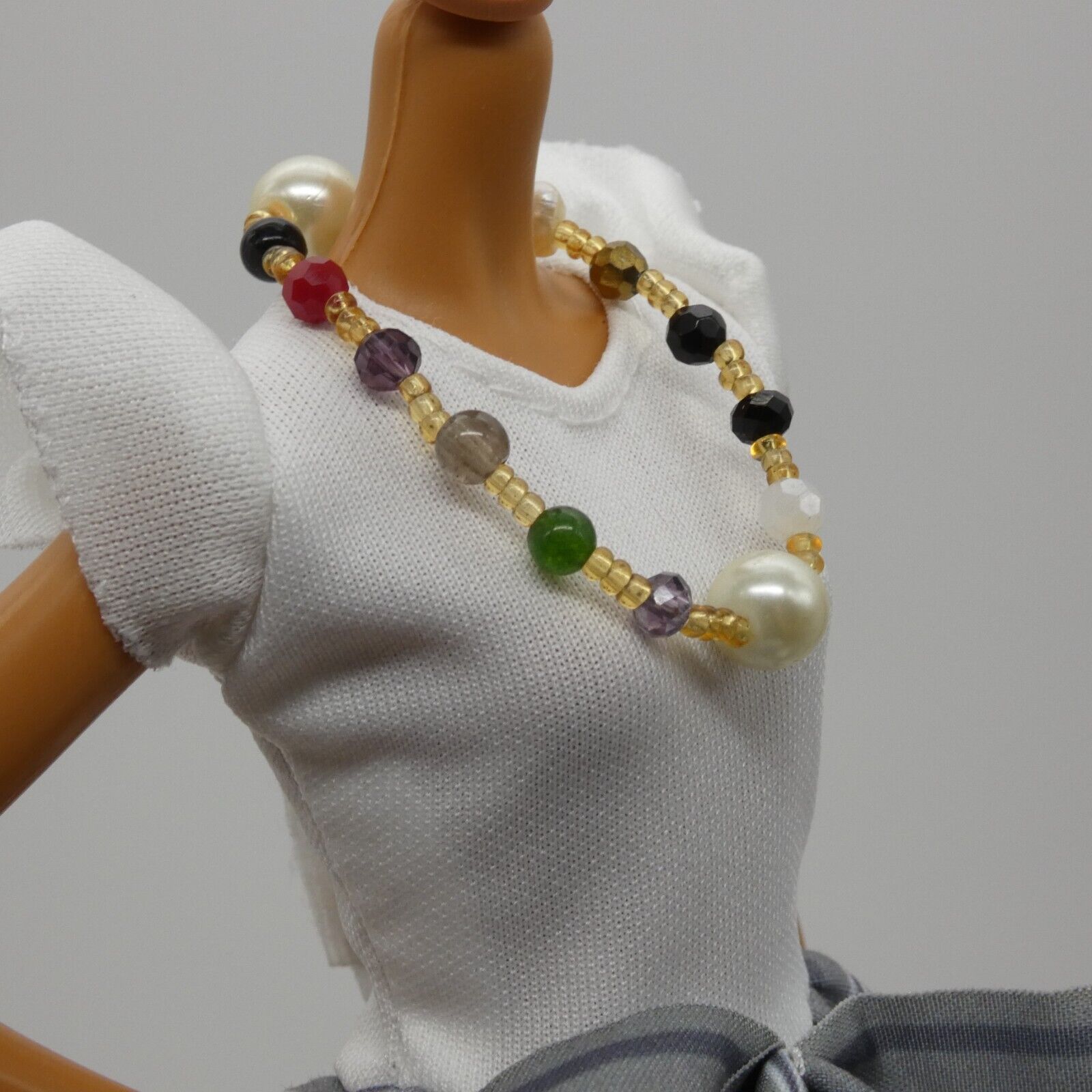 Barbie Doll Size Multicolored Faceted Beaded Necklace Choker Stretch Classy