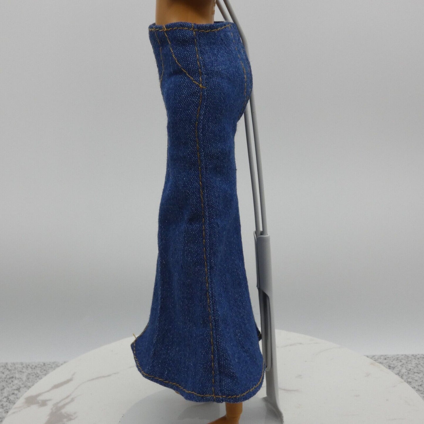 Barbie Doll Size Long Skirt Blue Denim Maxi A Line Ankle Slit Fits Model Muse