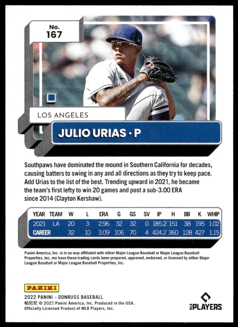 2022 Donruss #167 Julio Urias Near Mint