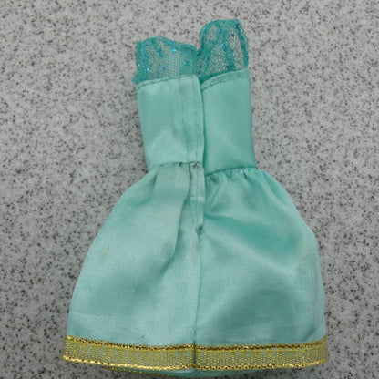 Barbie Doll Size Mini Dress Aqua Green Tulle Tank Sleeveless Gold Trim Clone