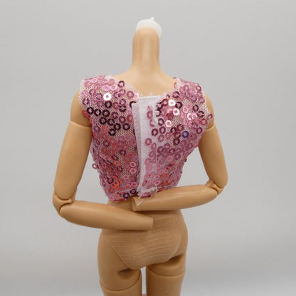 Barbie Doll Size Pink Sequins Tank Top Fishnet Base Fits MTM And Fashionistas