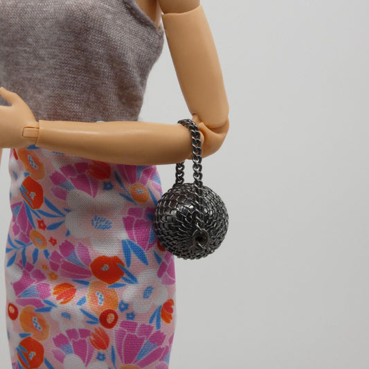 Barbie Doll Purse Handmade Gun Metal Black Gray Goth Ball Chain Strap Handbag