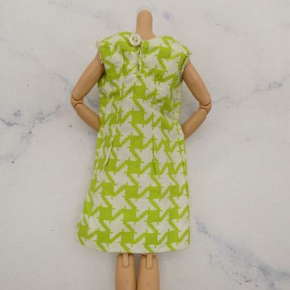 Barbie Doll Size Summer Dress Green White Houndstooth Sleeveless Homemade