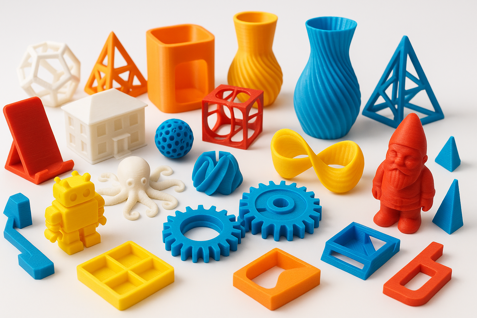 A collection of 3D printed items