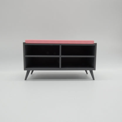 1/6 Scale Doll Furniture Shoe Cubby Storage Bench Gray With Pink Top Pad Barbie Integrity Toys FR Bratz 1:6 Diorama