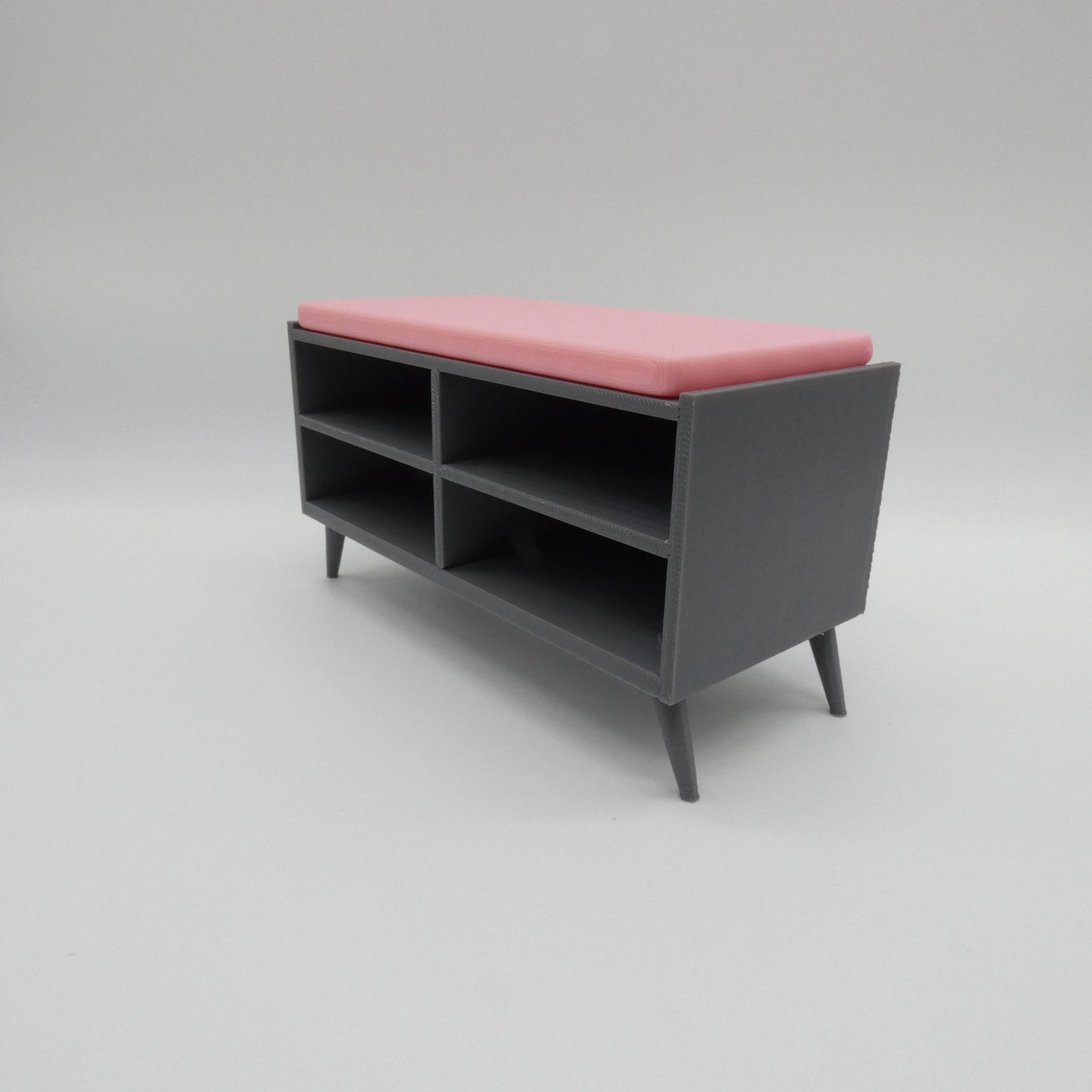 1/6 Scale Doll Furniture Shoe Cubby Storage Bench Gray With Pink Top Pad Barbie Integrity Toys FR Bratz 1:6 Diorama