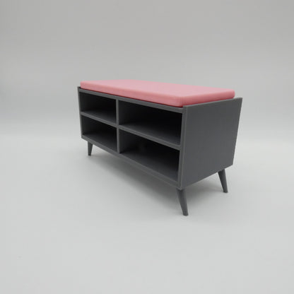 1/6 Scale Doll Furniture Shoe Cubby Storage Bench Gray With Pink Top Pad Barbie Integrity Toys FR Bratz 1:6 Diorama