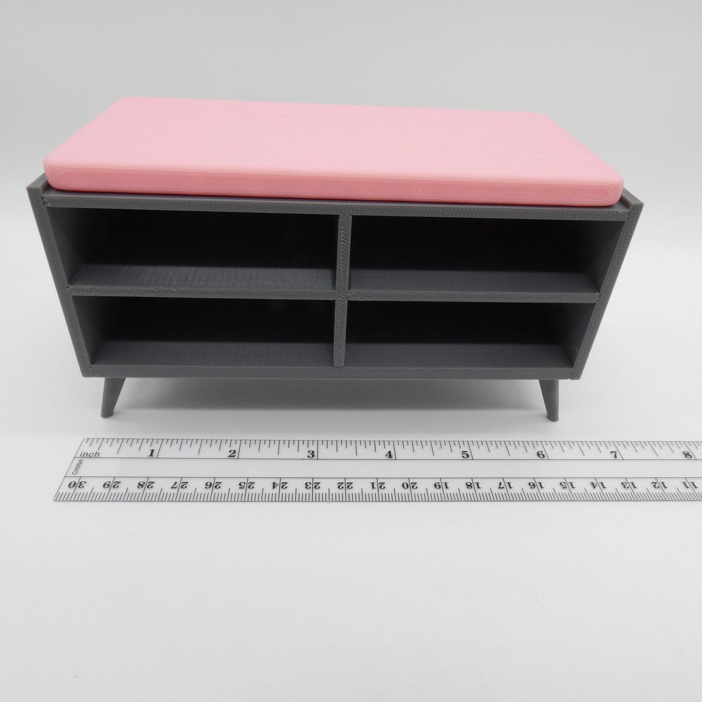 1/6 Scale Doll Furniture Shoe Cubby Storage Bench Gray With Pink Top Pad Barbie Integrity Toys FR Bratz 1:6 Diorama