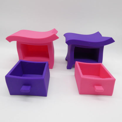 1/6 Scale Doll Furniture Whimsical Colorful Nightstands Pink Purple With Drawers Barbie Integrity Toys FR Bratz 1:6 Diorama