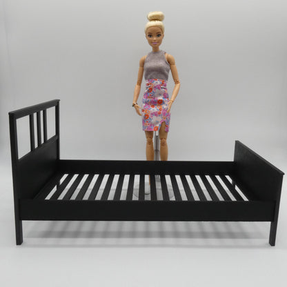 1/6 Scale Doll Furniture Bed Frame Black Single Twin Ikea Hemnes Style 3 Piece Barbie Integrity Toys FR Bratz 1:6 Diorama