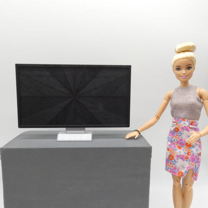 1/6 Scale Doll Furniture Decor TV Black Flatscreen Television Black Blank Screen Silver Base Barbie Integrity Toys FR Bratz 1:6 Diorama