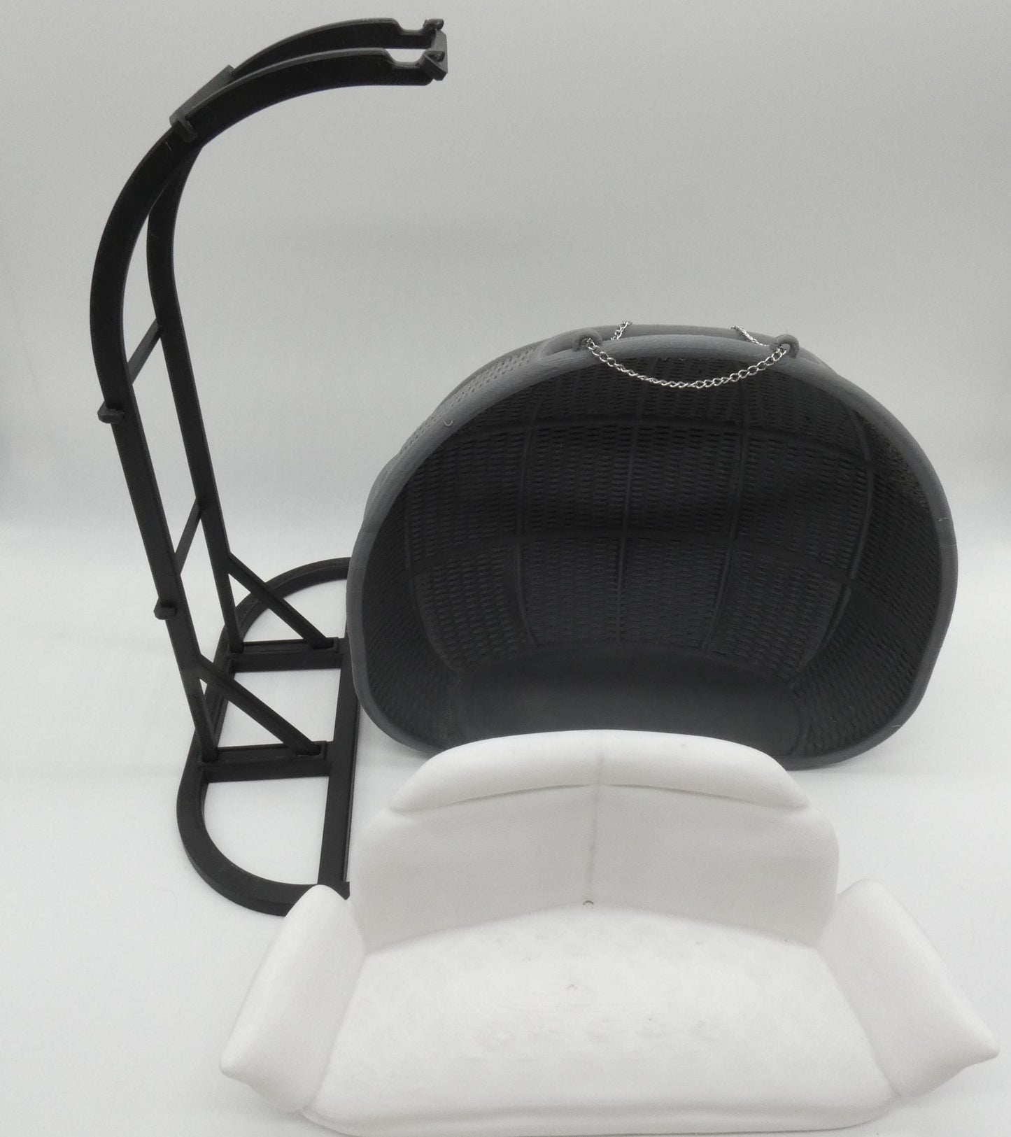 1/6 Scale Doll Furniture Decor Hanging Wicker Gray Porch Swing With White Seat Pad Chain Attach Barbie Integrity Toys FR Bratz 1:6 Diorama