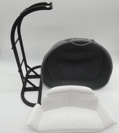 1/6 Scale Doll Furniture Decor Hanging Wicker Gray Porch Swing With White Seat Pad Chain Attach Barbie Integrity Toys FR Bratz 1:6 Diorama