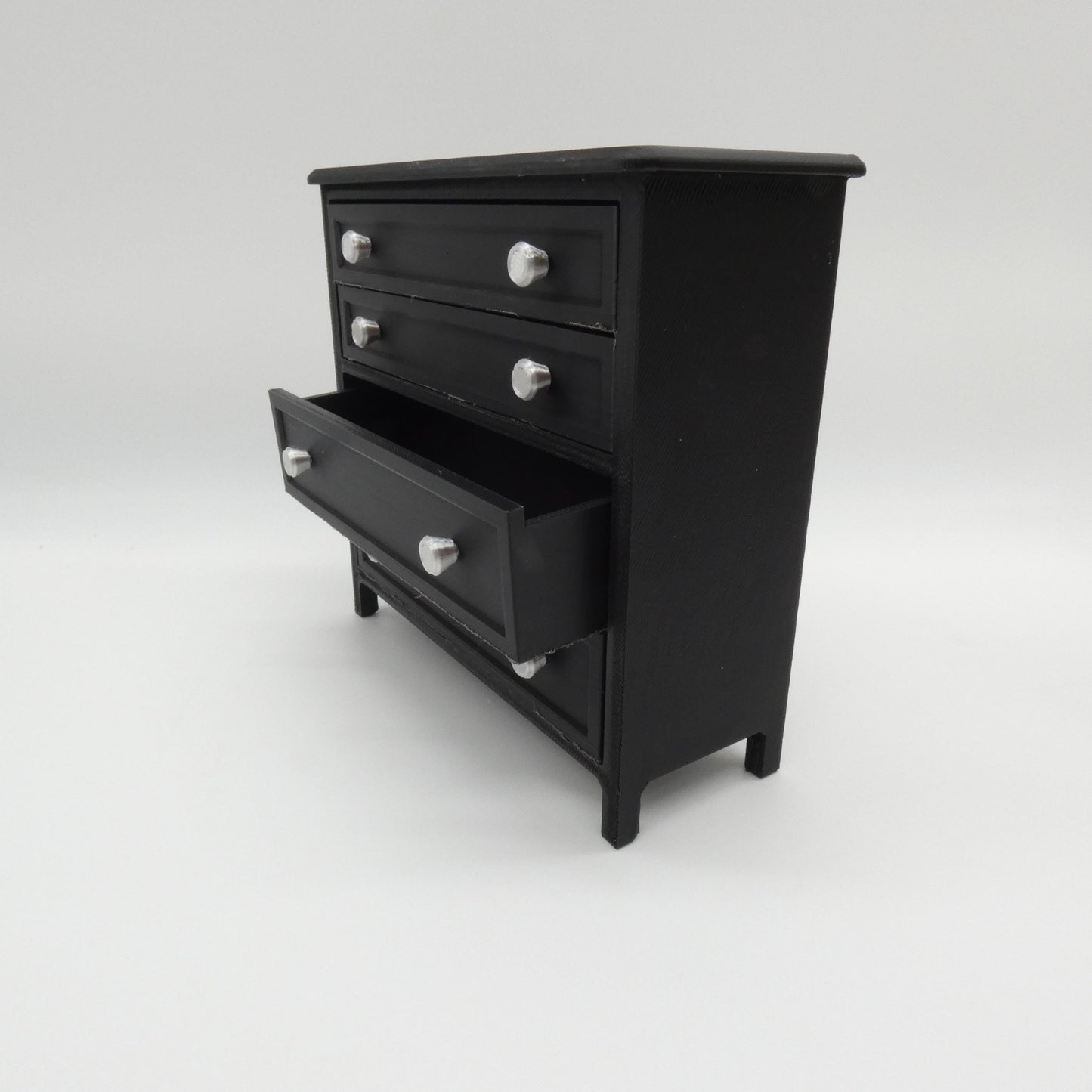 1/6 Scale Doll Furniture Decor Bedroom Black 4 Operable Drawer Dresser Silver Knobs Barbie Integrity FR 1:6 Diorama