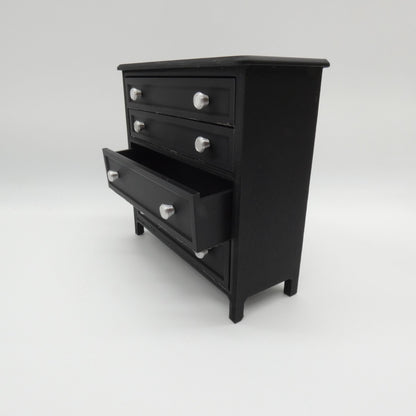 1/6 Scale Doll Furniture Decor Bedroom Black 4 Operable Drawer Dresser Silver Knobs Barbie Integrity FR 1:6 Diorama