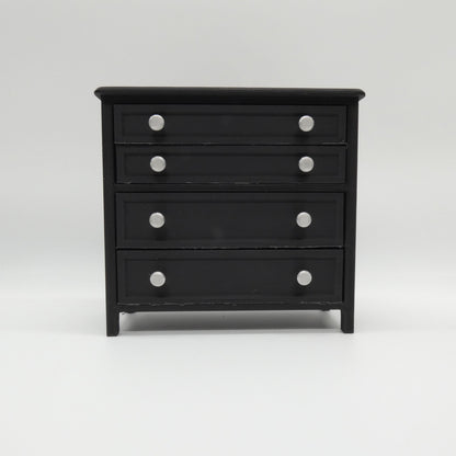 1/6 Scale Doll Furniture Decor Bedroom Black 4 Operable Drawer Dresser Silver Knobs Barbie Integrity FR 1:6 Diorama