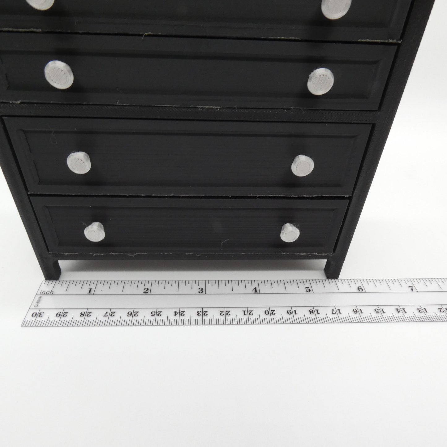 1/6 Scale Doll Furniture Decor Bedroom Black 4 Operable Drawer Dresser Silver Knobs Barbie Integrity FR 1:6 Diorama