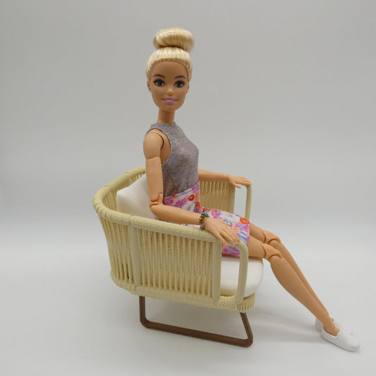 1/6 Scale Doll Furniture Wicker Style Chair Tan Beige Wood Like Legs Barbie Integrity Toys FR Bratz 1:6 Diorama