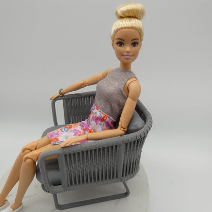 1/6 Scale Doll Furniture Wicker Style Chair Tan Beige Wood Like Legs Barbie Integrity Toys FR Bratz 1:6 Diorama