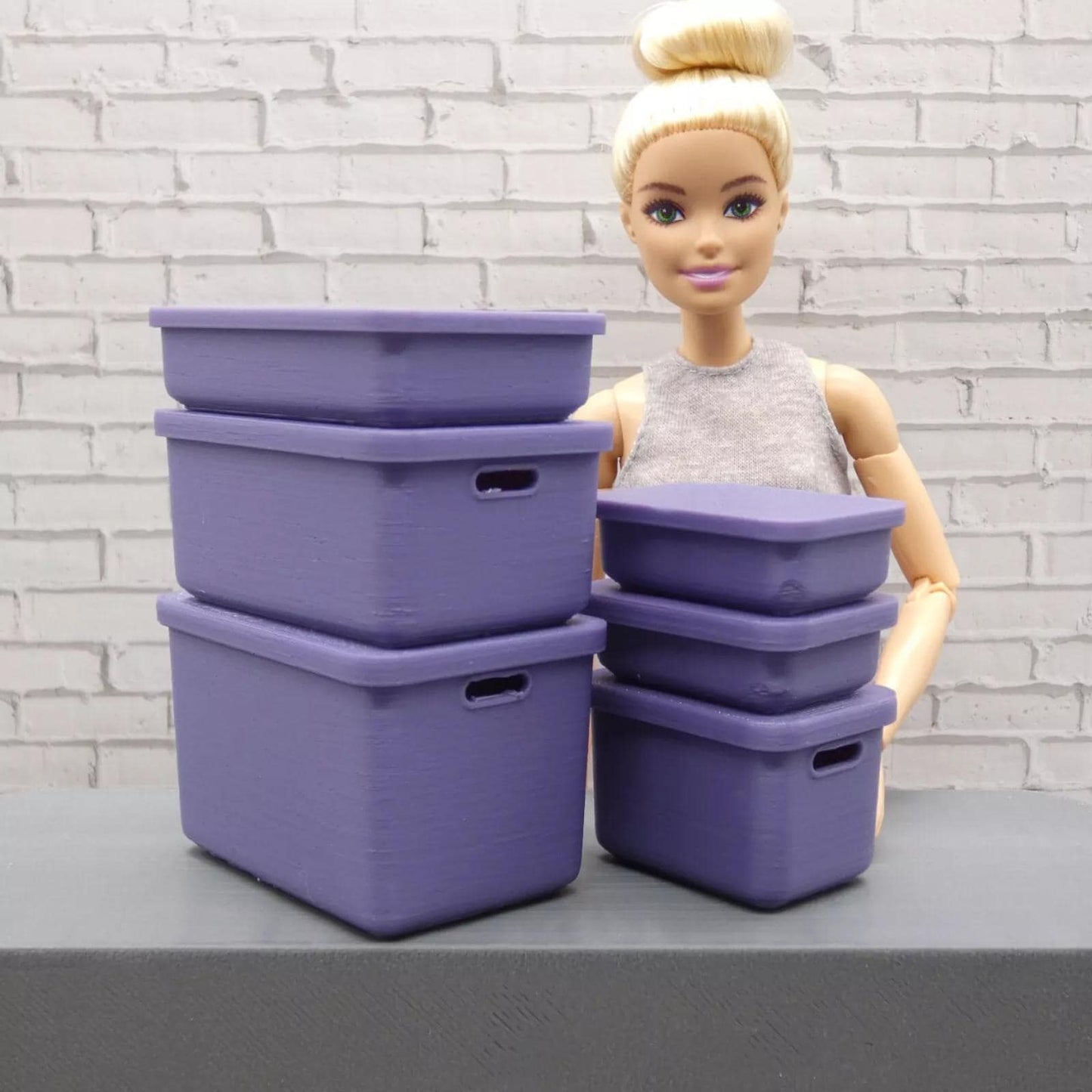 1/6 Scale Doll Storage Containers 6 With Lids Bins Handles Choose Your Color Barbie Ken Integrity Toys FR Bratz 1:6 Diorama