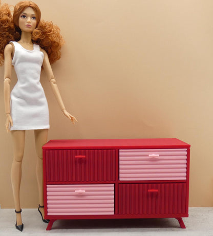 1/6 Scale Doll Furniture MCM Sideboard Dresser Hutch 4 Drawer For Barbie Integrity Toys FR Bratz 1:6 Diorama