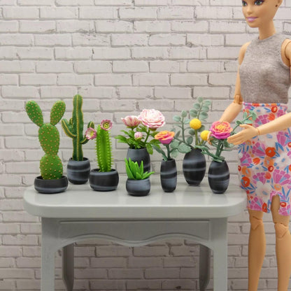 1/6 Scale Doll Set of 8 Flower Vases Succulent Planters Black White For Barbie Integrity Toys FR Bratz 1:6 Diorama