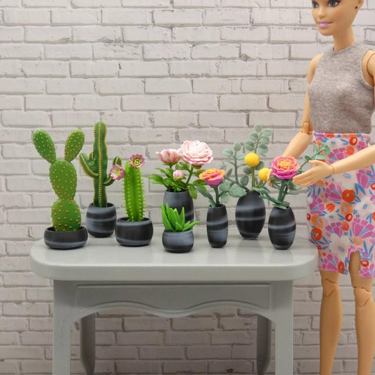 1/6 Scale Doll Set of 8 Flower Vases Succulent Planters Black White For Barbie Integrity Toys FR Bratz 1:6 Diorama