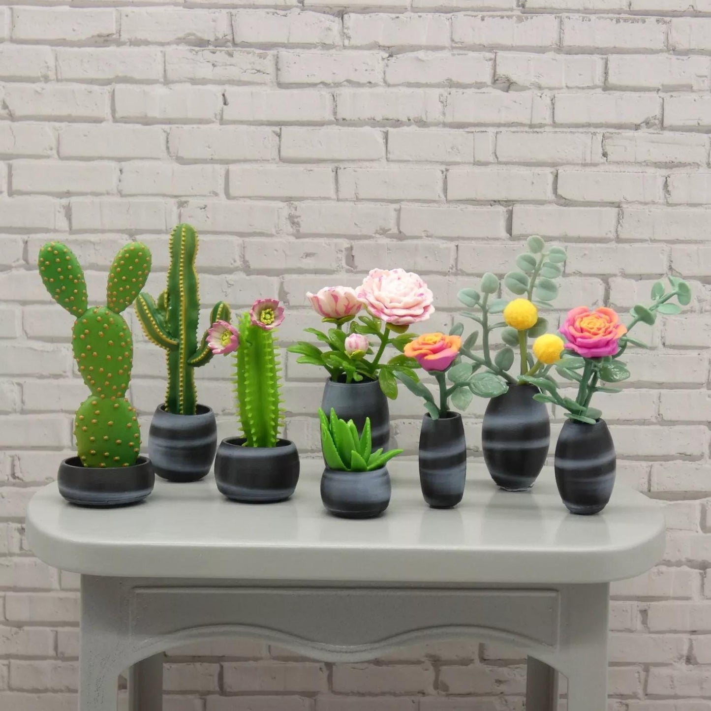1/6 Scale Doll Set of 8 Flower Vases Succulent Planters Black White For Barbie Integrity Toys FR Bratz 1:6 Diorama