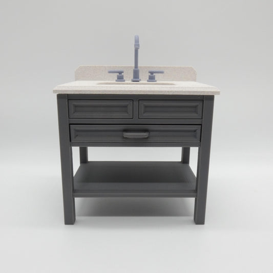 1/6 Scale Doll Furniture Bathroom Single Sink Gray Cabinet White Marbled Top OR Choose Your Own Colors 1:6 Barbie Integrity FR Bratz Diorama