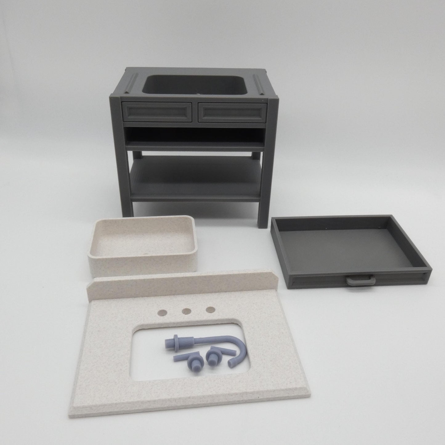 1/6 Scale Doll Furniture Bathroom Single Sink Gray Cabinet White Marbled Top OR Choose Your Own Colors 1:6 Barbie Integrity FR Bratz Diorama