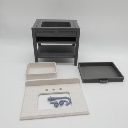 1/6 Scale Doll Furniture Bathroom Single Sink Gray Cabinet White Marbled Top OR Choose Your Own Colors 1:6 Barbie Integrity FR Bratz Diorama