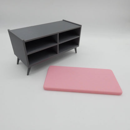 1/6 Scale Doll Furniture Shoe Cubby Storage Bench Gray With Pink Top Pad Barbie Integrity Toys FR Bratz 1:6 Diorama