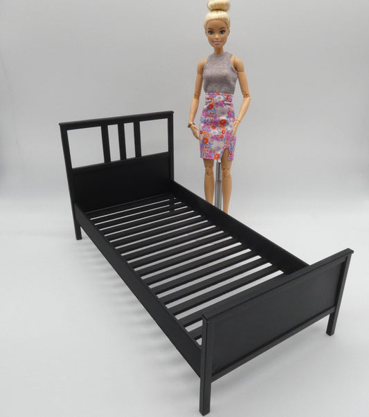 1/6 Scale Doll Furniture Bed Frame Black Single Twin Ikea Hemnes Style 3 Piece Barbie Integrity Toys FR Bratz 1:6 Diorama