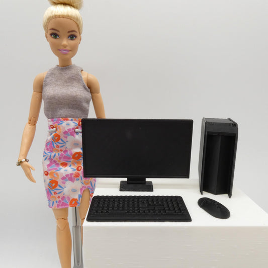 1/6 Scale Doll Furniture Decor Home Computer Black CPU Keyboard Mouse Monitor Barbie Integrity Toys FR Bratz 1:6 Diorama