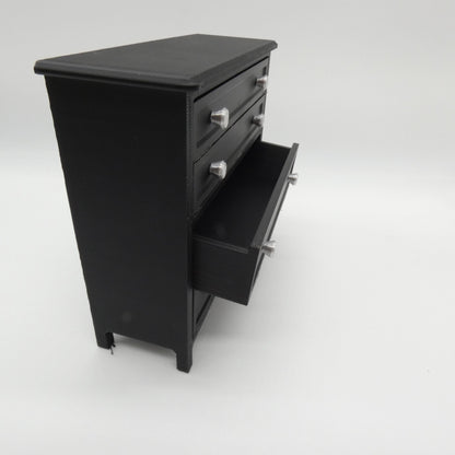 1/6 Scale Doll Furniture Decor Bedroom Black 4 Operable Drawer Dresser Silver Knobs Barbie Integrity FR 1:6 Diorama