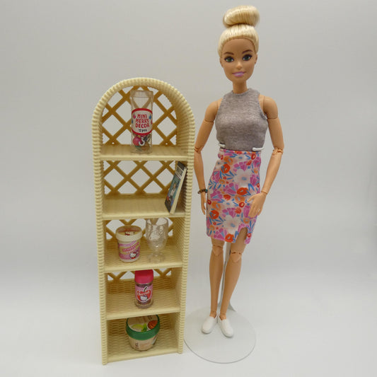 1/6 Scale Doll Furniture Wicker Style Display Stand Bookshelf Tan Beige Brown Barbie Integrity Toys FR Bratz 1:6 Diorama