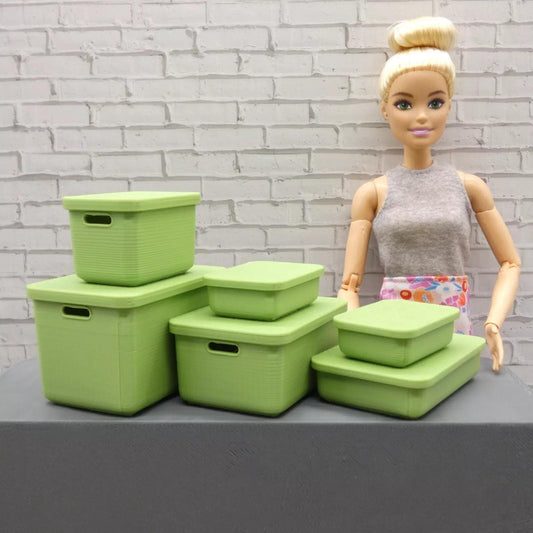 1/6 Scale Doll Storage Containers 6 With Lids Bins Handles Choose Your Color Barbie Ken Integrity Toys FR Bratz 1:6 Diorama