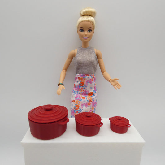 1/6 Scale Doll Dutch Oven Set of 3 Sizes Pots Lids Baking Dish Le Creuset Choose Your Color Barbie Ken Integrity Toys FR Bratz 1:6 Diorama