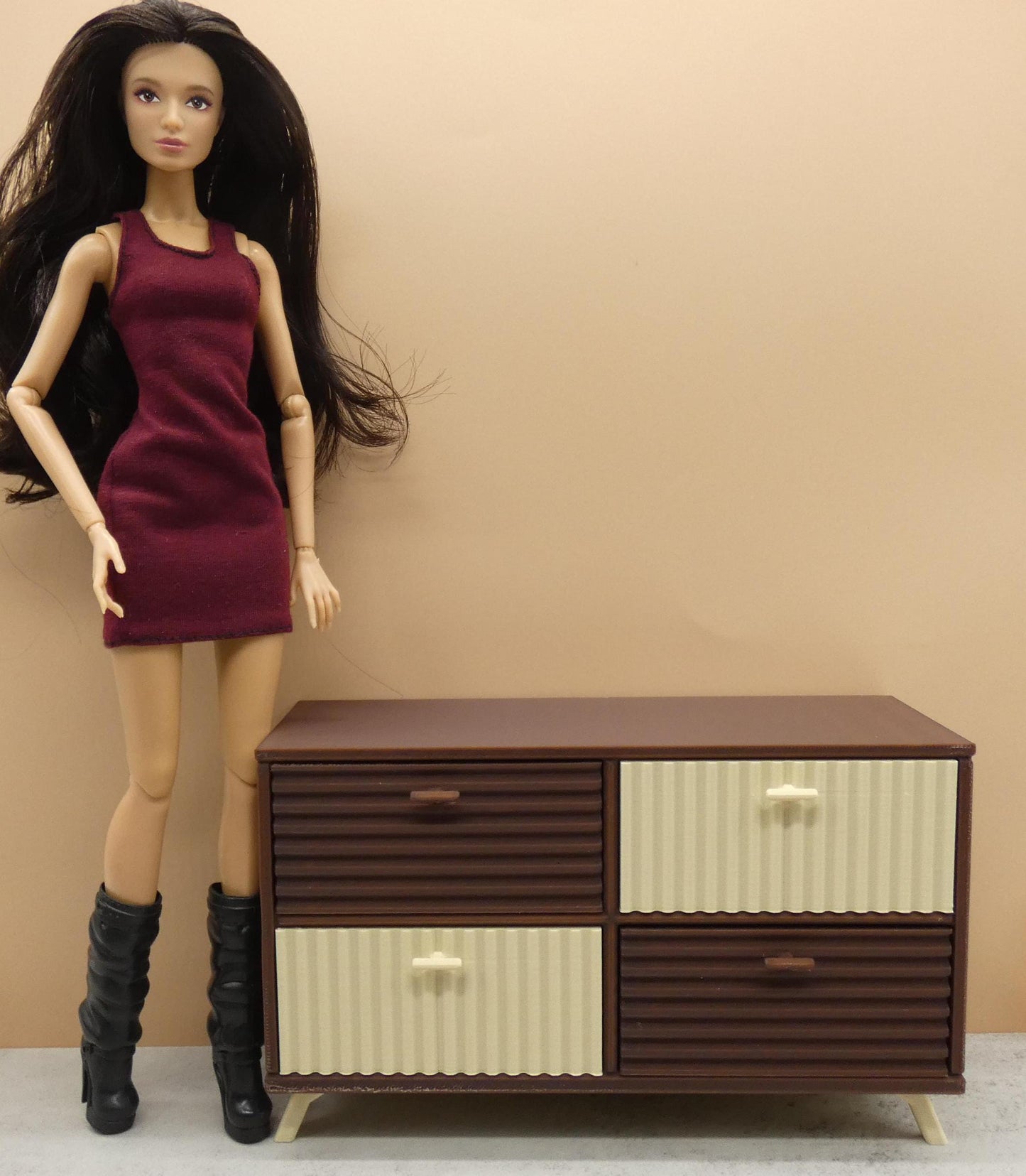 1/6 Scale Doll Furniture MCM Sideboard Dresser Hutch 4 Drawer For Barbie Integrity Toys FR Bratz 1:6 Diorama