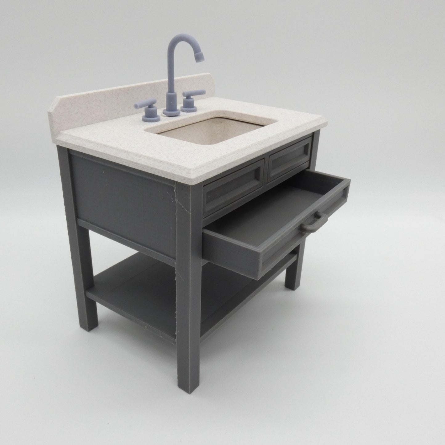 1/6 Scale Doll Furniture Bathroom Single Sink Gray Cabinet White Marbled Top OR Choose Your Own Colors 1:6 Barbie Integrity FR Bratz Diorama