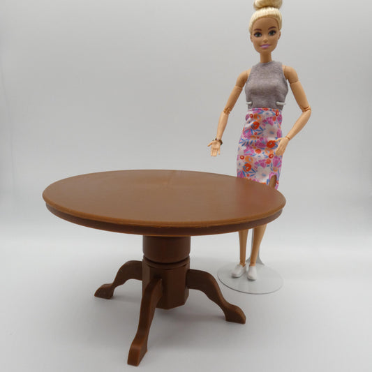 1/6 Scale Doll Furniture Round Dining Table Brown Wood Tone OR Choose Your Own Color 1:6 Barbie Integrity FR Bratz Diorama