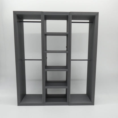 1/6 Scale Doll Furniture Wardrobe Closet 3 Sections With Hanging Bars And Shelves Choose Your Color 1:6 Barbie Integrity FR Bratz Diorama
