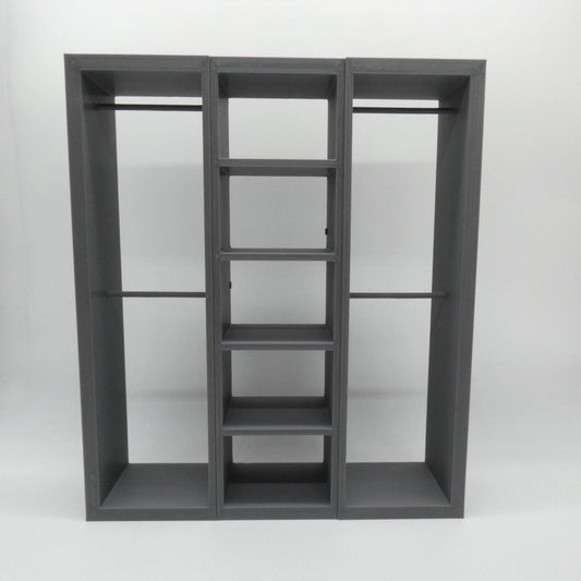 1/6 Scale Doll Furniture Wardrobe Closet 3 Sections With Hanging Bars And Shelves Choose Your Color 1:6 Barbie Integrity FR Bratz Diorama