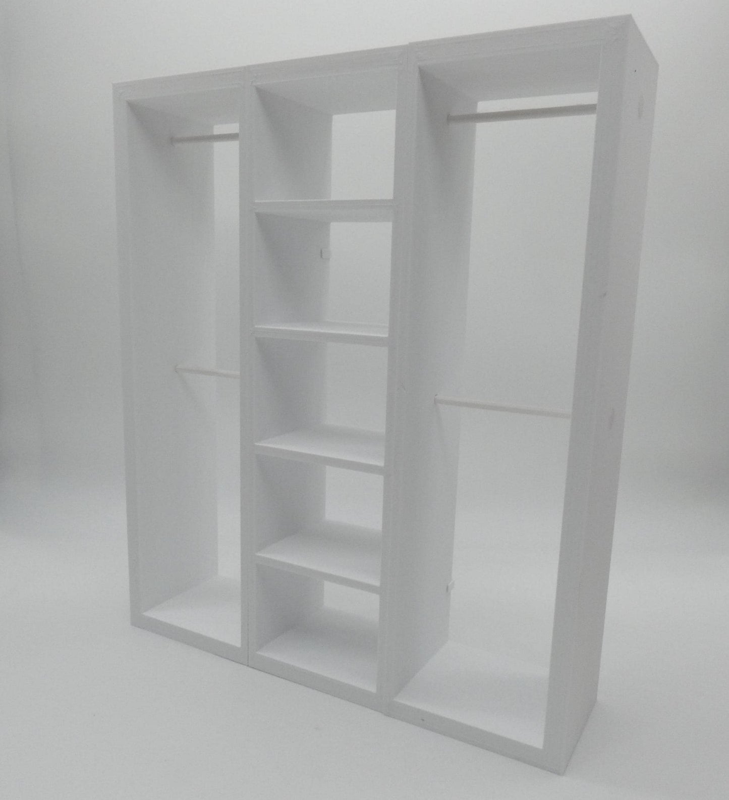 1/6 Scale Doll Furniture Wardrobe Closet 3 Sections With Hanging Bars And Shelves Choose Your Color 1:6 Barbie Integrity FR Bratz Diorama