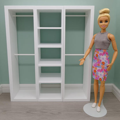 1/6 Scale Doll Furniture Wardrobe Closet 3 Sections With Hanging Bars And Shelves Choose Your Color 1:6 Barbie Integrity FR Bratz Diorama