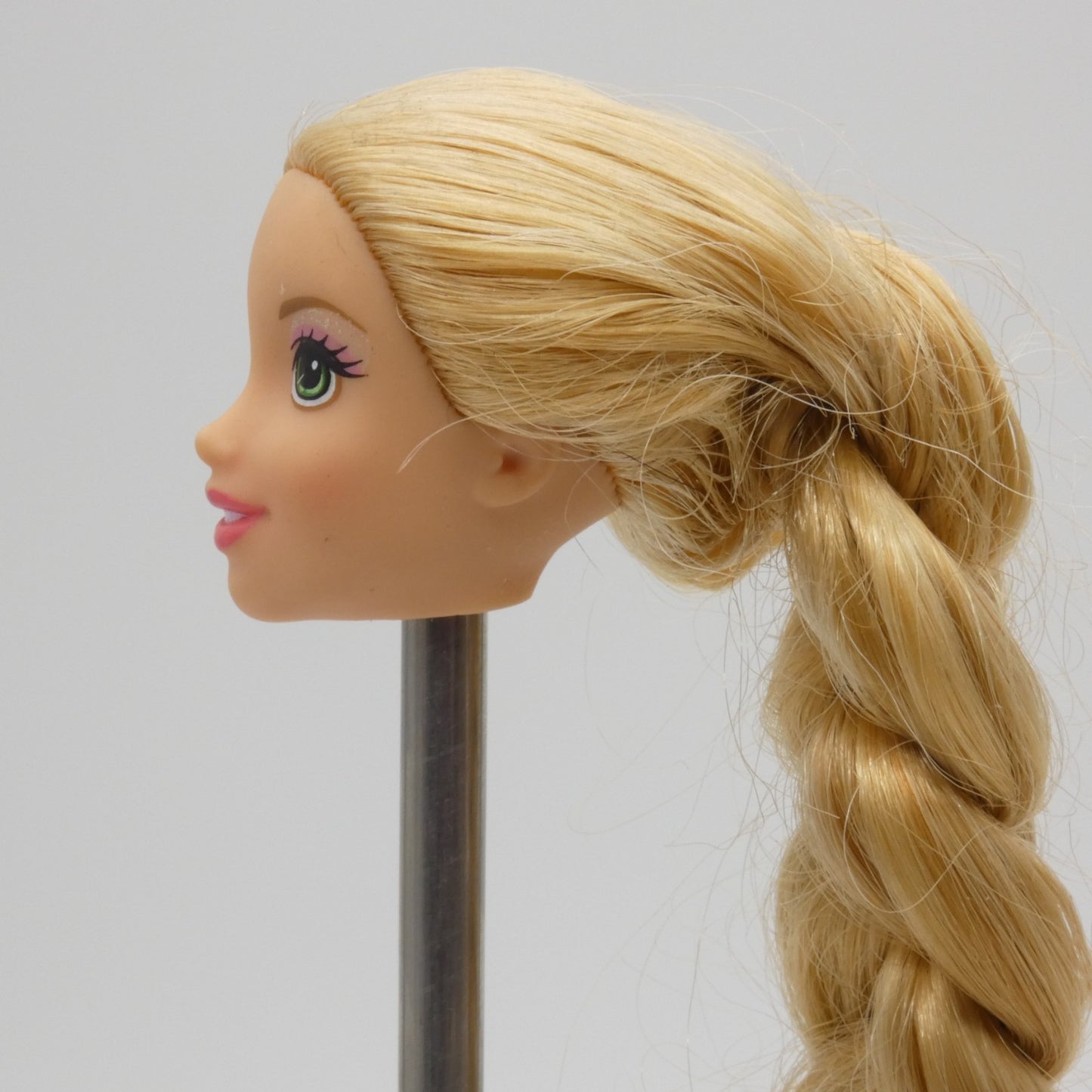 Disney Rapunzel Doll Head Long Blonde Braided Hair Green Eyes Mattel Princess