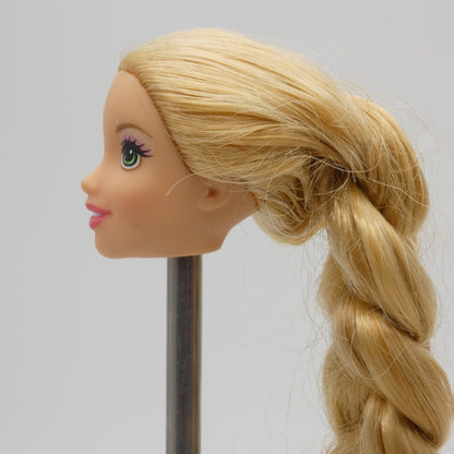 Disney Rapunzel Doll Head Long Blonde Braided Hair Green Eyes Mattel Princess