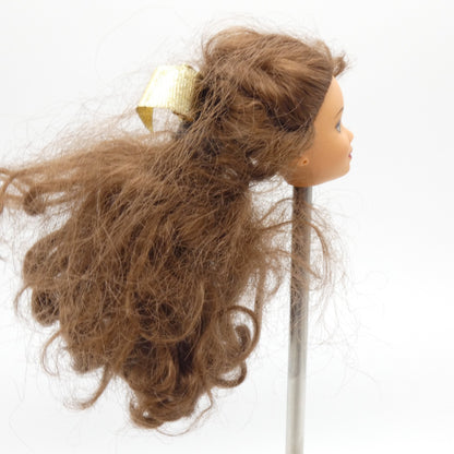 Disney Holiday Princess Belle Doll Head Only Brunette Hair Gold Bow 1997 Barbie